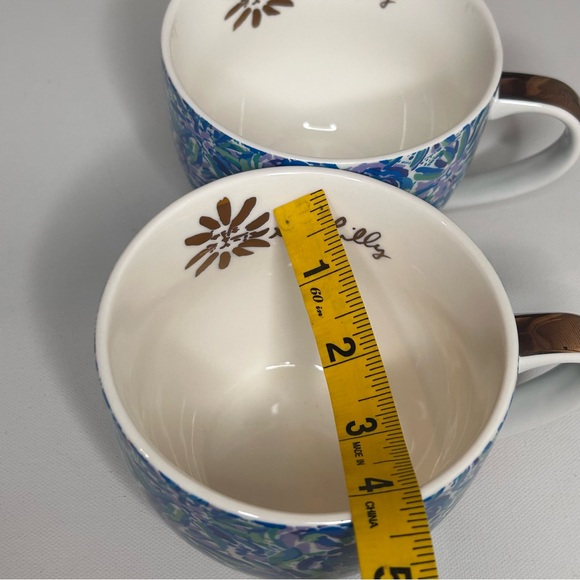 Set of 2 Lilly Pulitzer Coffee Mugs in Lion Around Blue Green Floral Gold Trim - Picture 8 of 9
